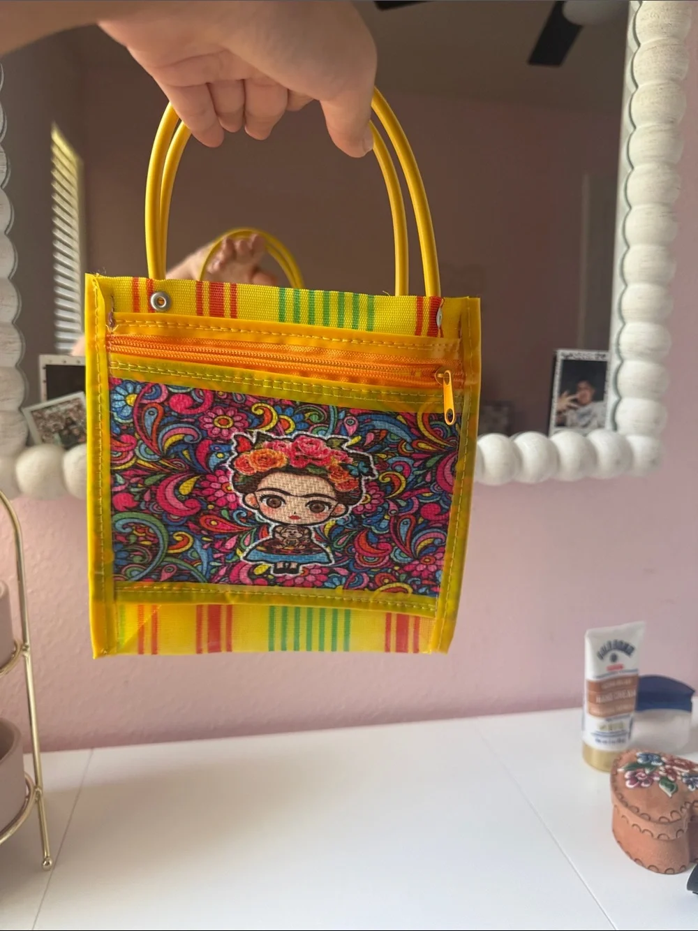 Kids Yellow Tote Bag with Colorful Frida-Inspired Print